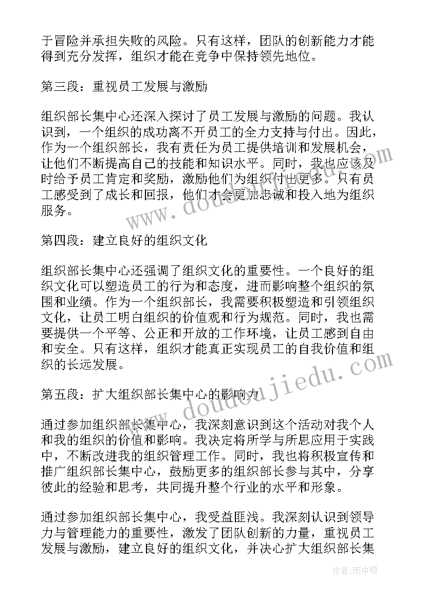 组织部长人才工作讲话 组织部长集中心得体会(精选6篇)