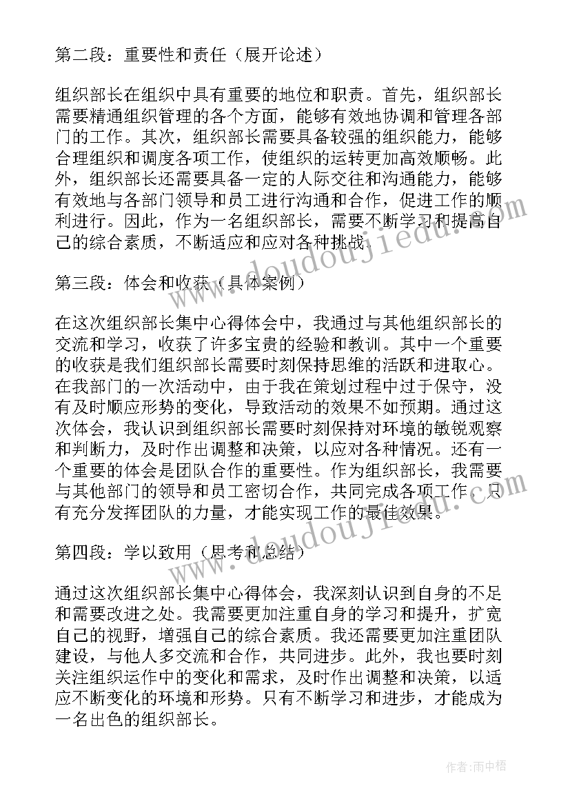 组织部长人才工作讲话 组织部长集中心得体会(精选6篇)