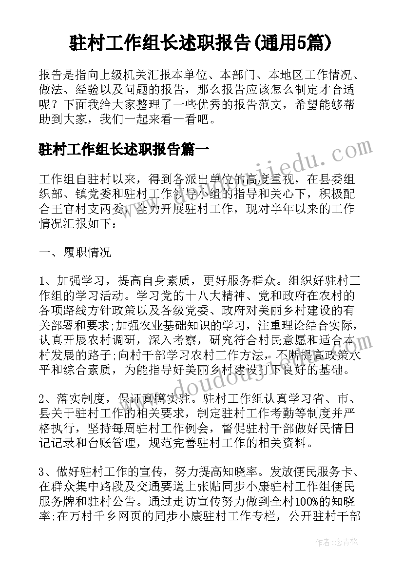 驻村工作组长述职报告(通用5篇)