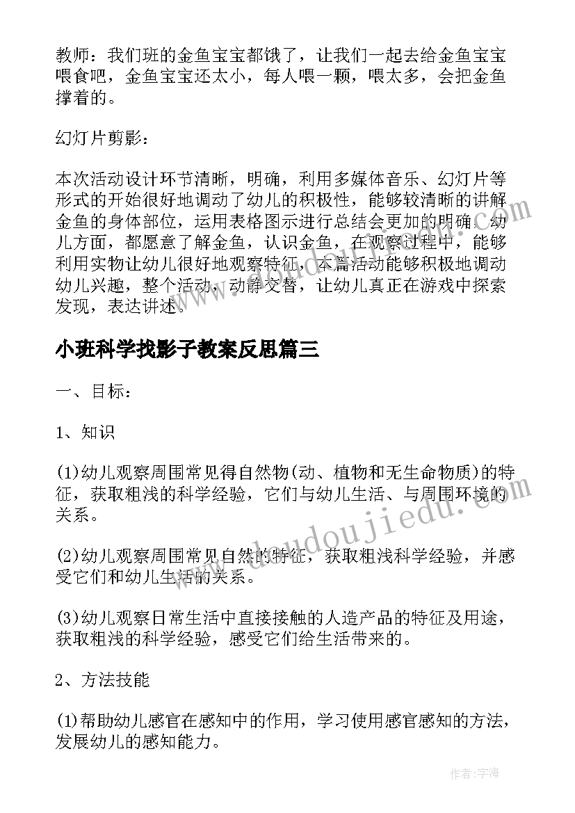 2023年小班科学找影子教案反思 小班科学活动计划(通用5篇)