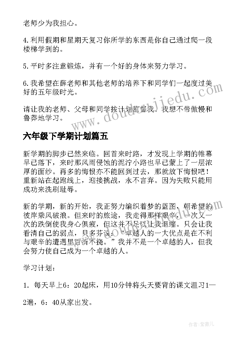 2023年六年级下学期计划(大全5篇)