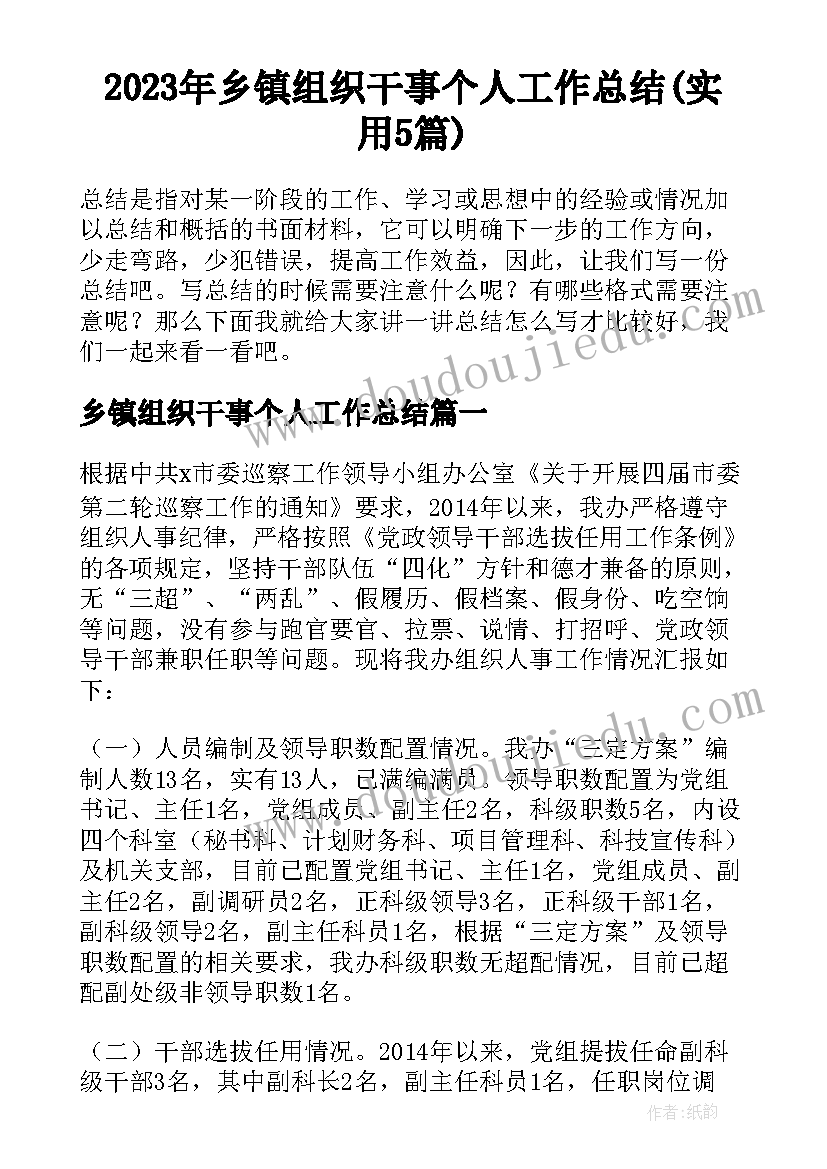 2023年乡镇组织干事个人工作总结(实用5篇)