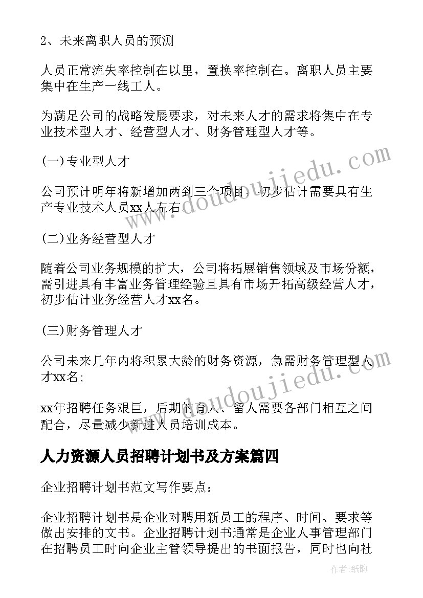 人力资源人员招聘计划书及方案(通用6篇)