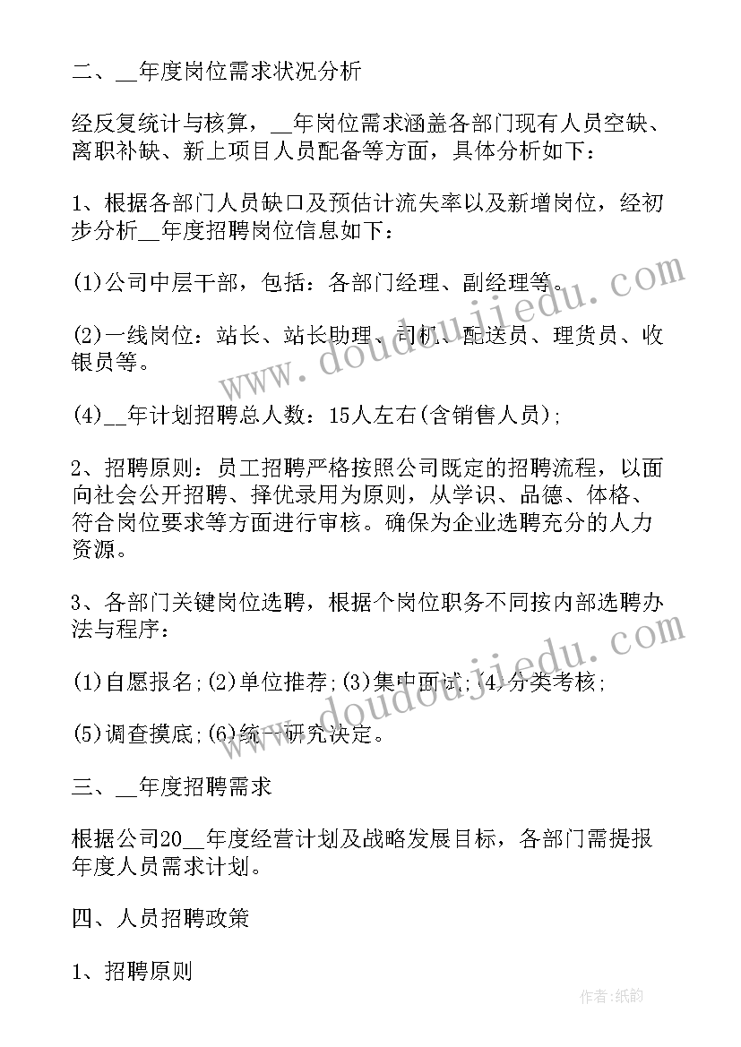 人力资源人员招聘计划书及方案(通用6篇)