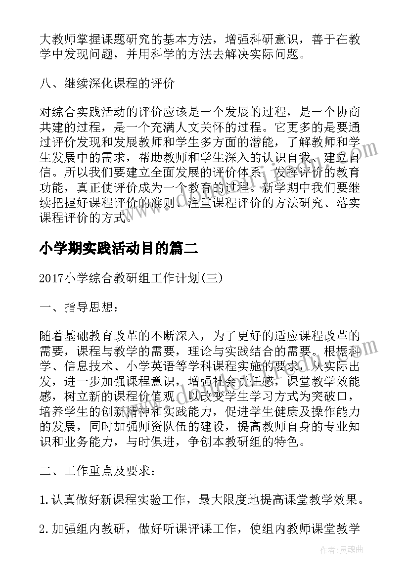 小学期实践活动目的 下学期小学综合实践活动教研组工作计划(模板5篇)