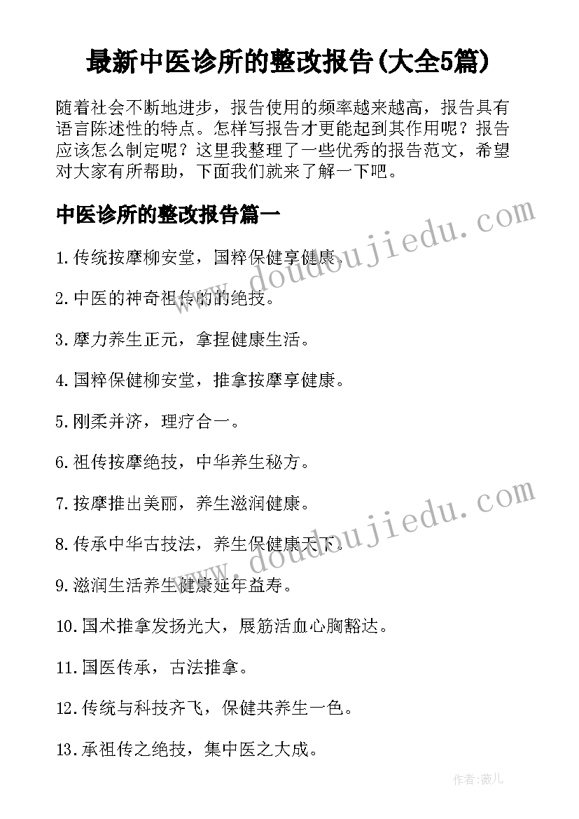 最新中医诊所的整改报告(大全5篇)