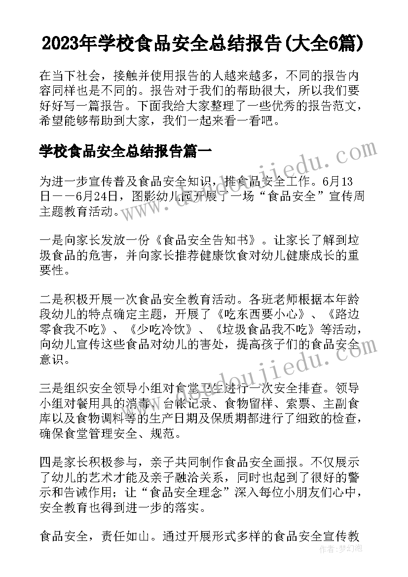 2023年学校食品安全总结报告(大全6篇)