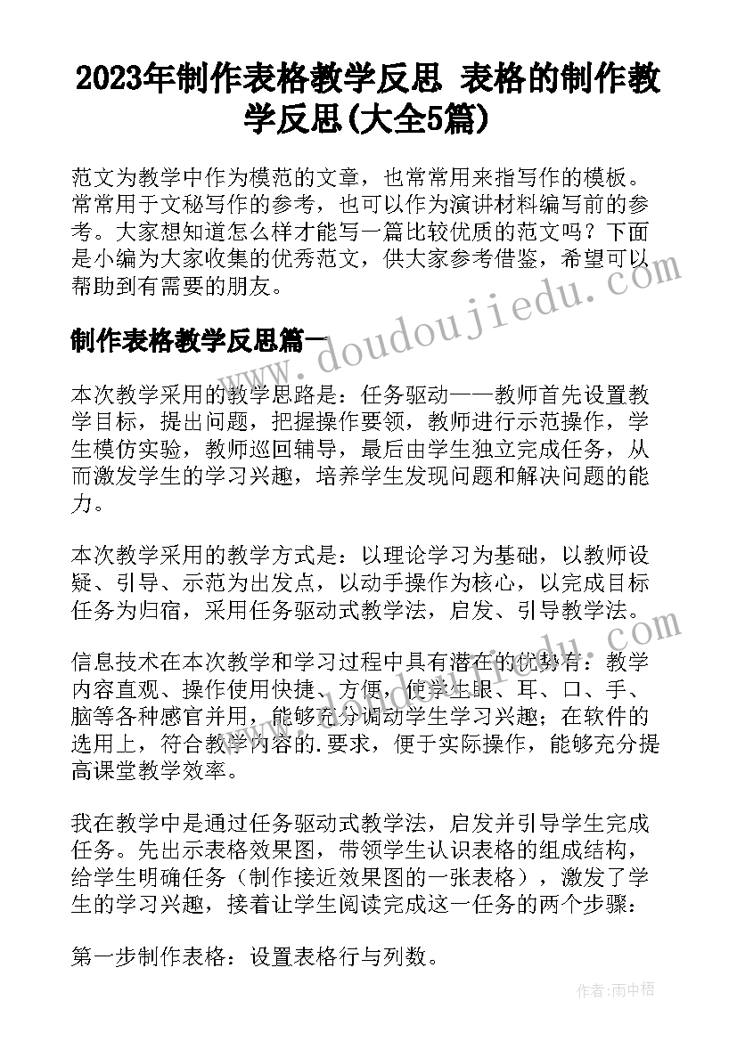 2023年制作表格教学反思 表格的制作教学反思(大全5篇)