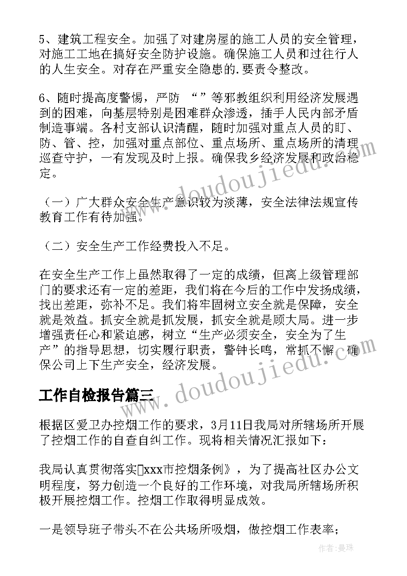 最新工作自检报告(模板10篇)