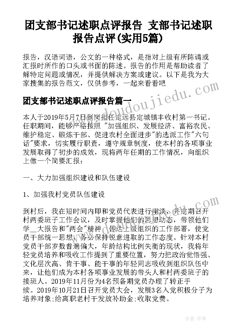 团支部书记述职点评报告 支部书记述职报告点评(实用5篇)