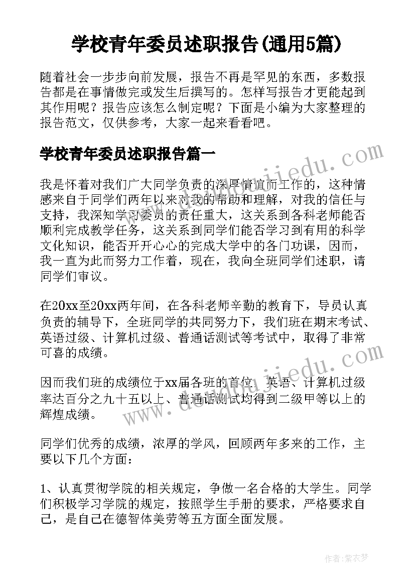 学校青年委员述职报告(通用5篇)