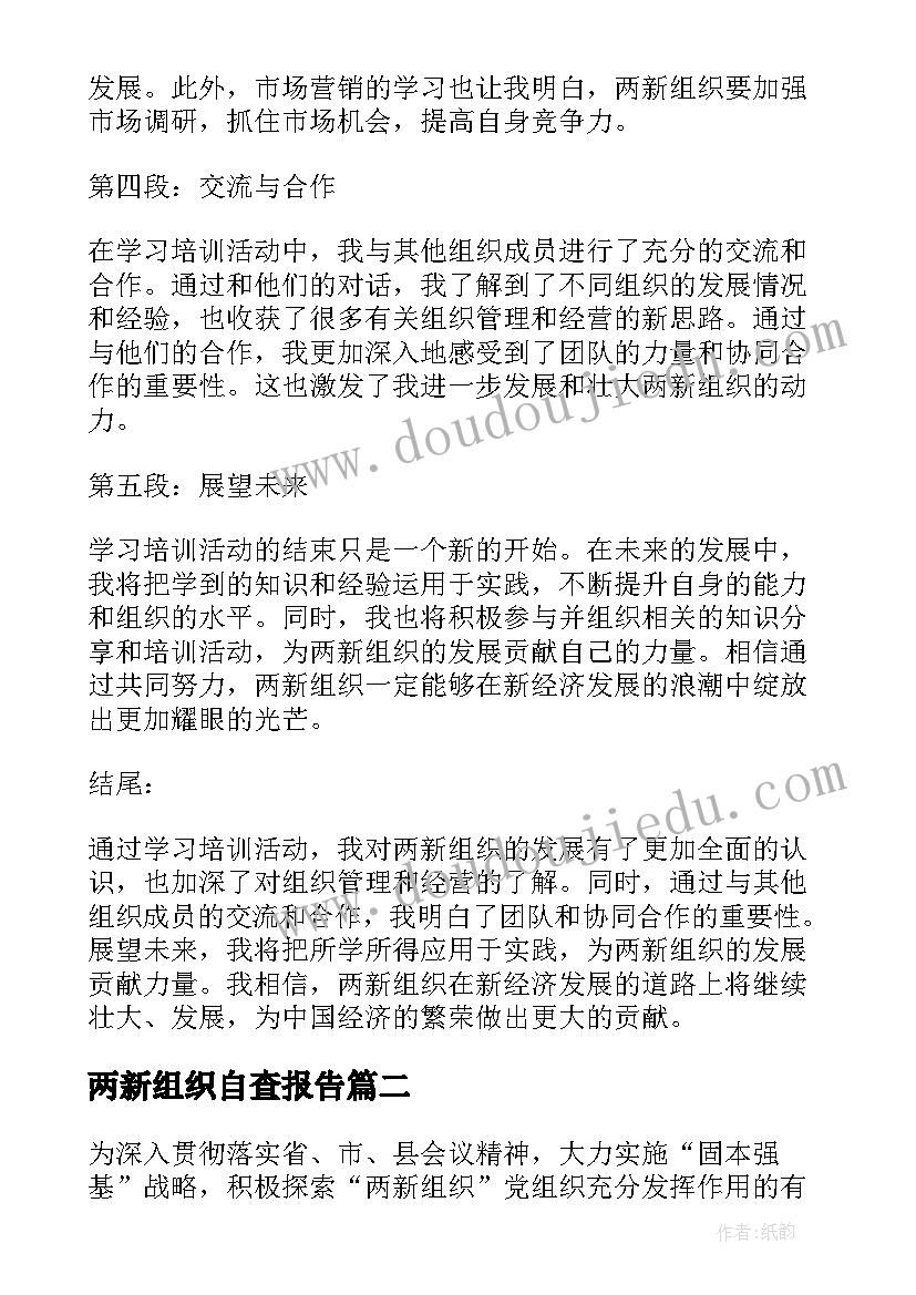 2023年两新组织自查报告(实用8篇)