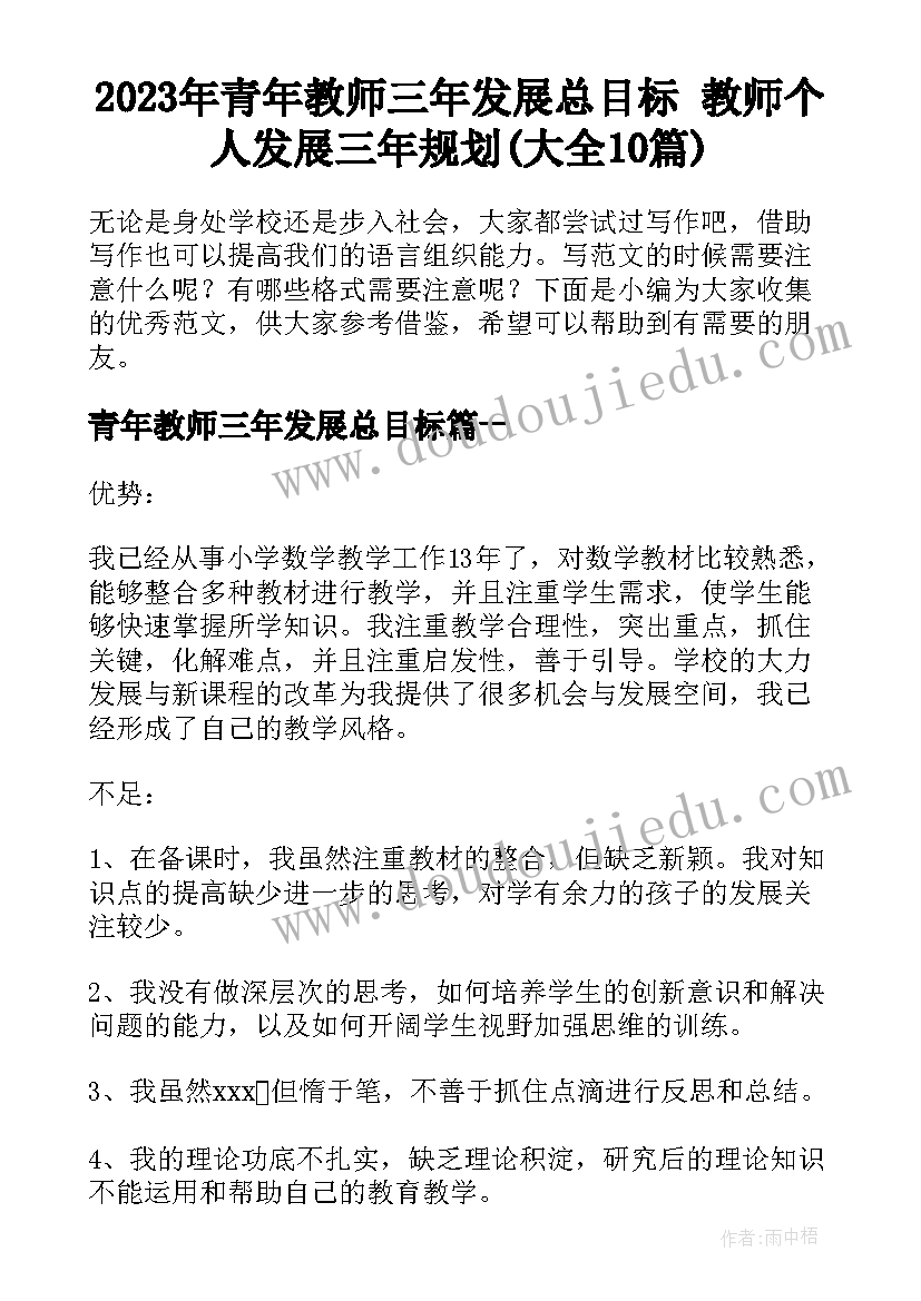 2023年青年教师三年发展总目标 教师个人发展三年规划(大全10篇)