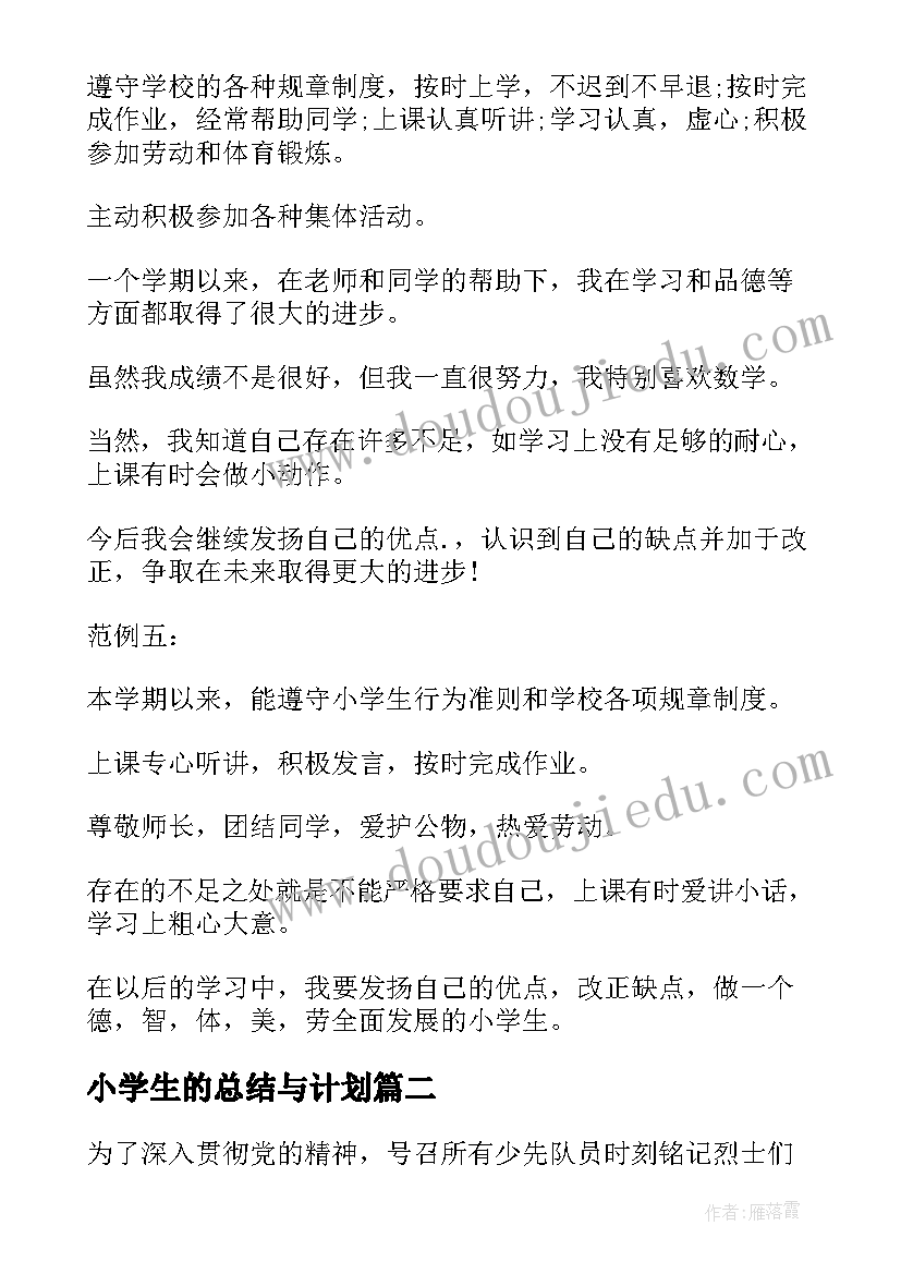 2023年小学生的总结与计划(精选7篇)