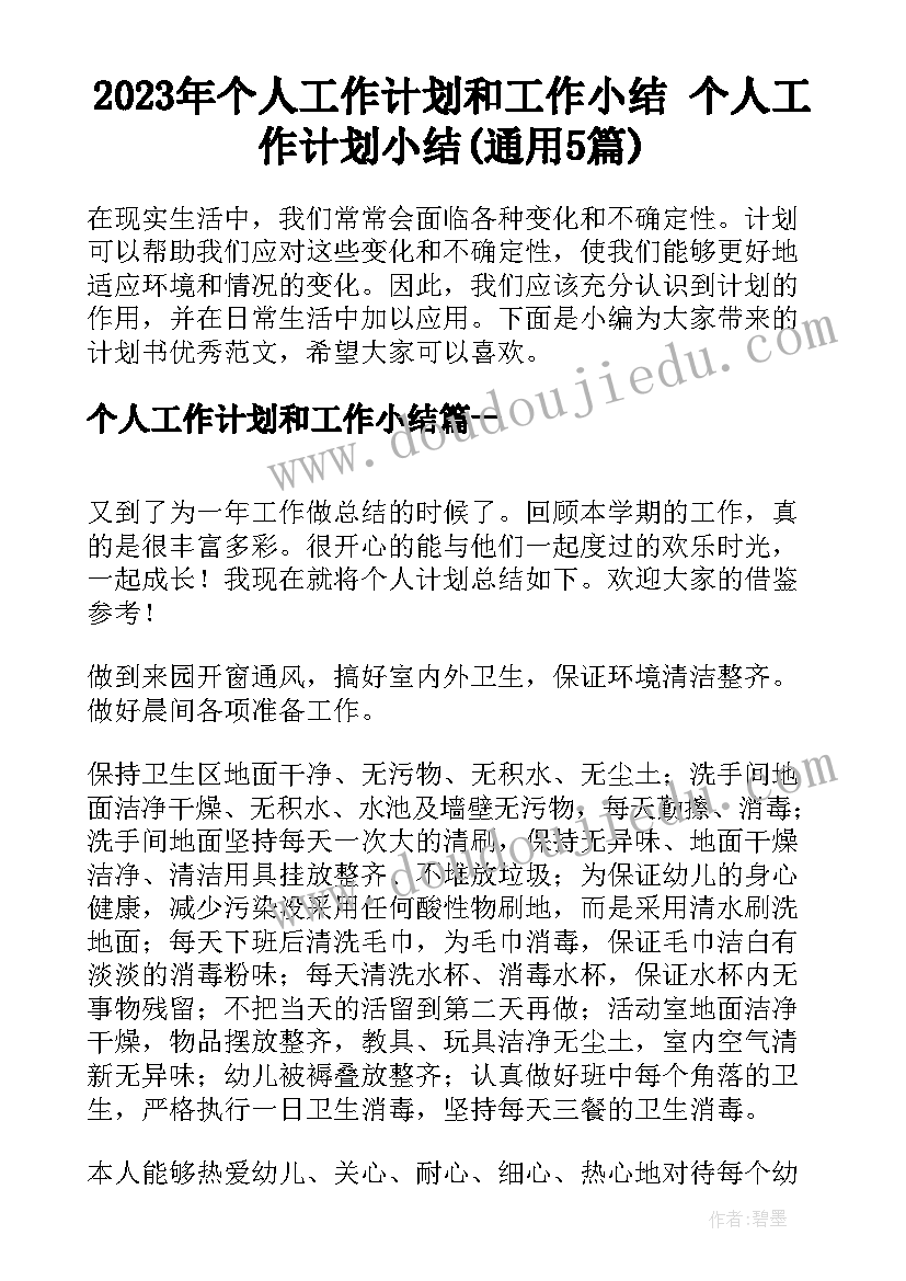 2023年个人工作计划和工作小结 个人工作计划小结(通用5篇)