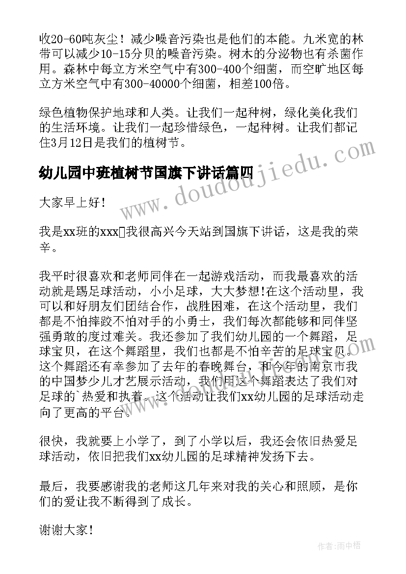 幼儿园中班植树节国旗下讲话(精选5篇)