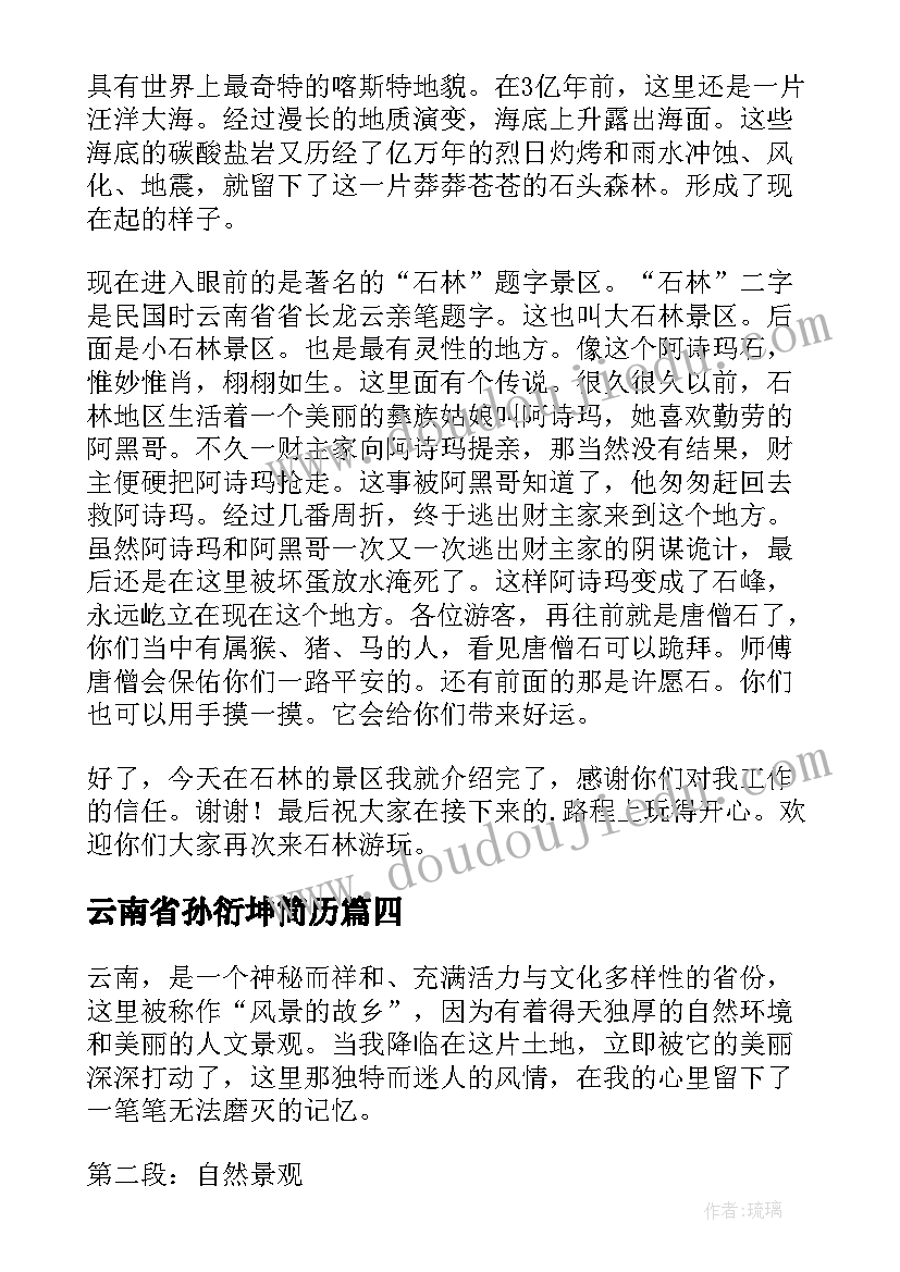 云南省孙衍坤简历(优质8篇)