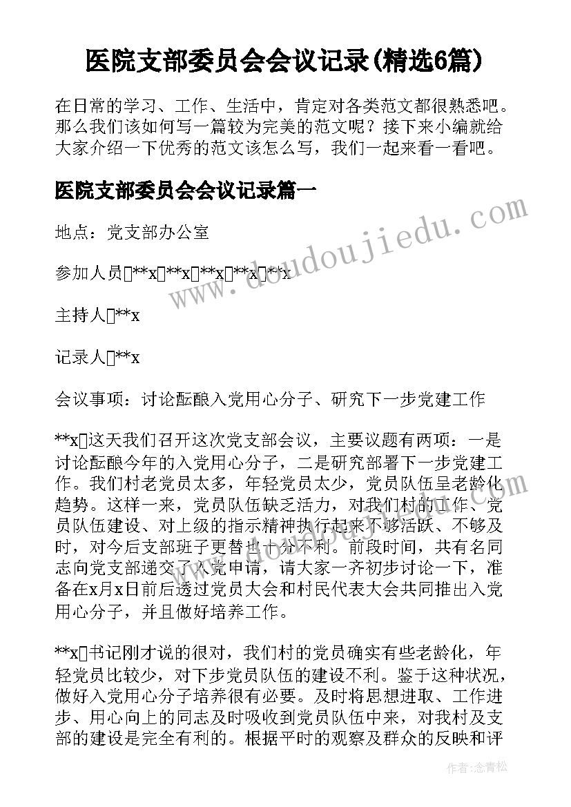 医院支部委员会会议记录(精选6篇)