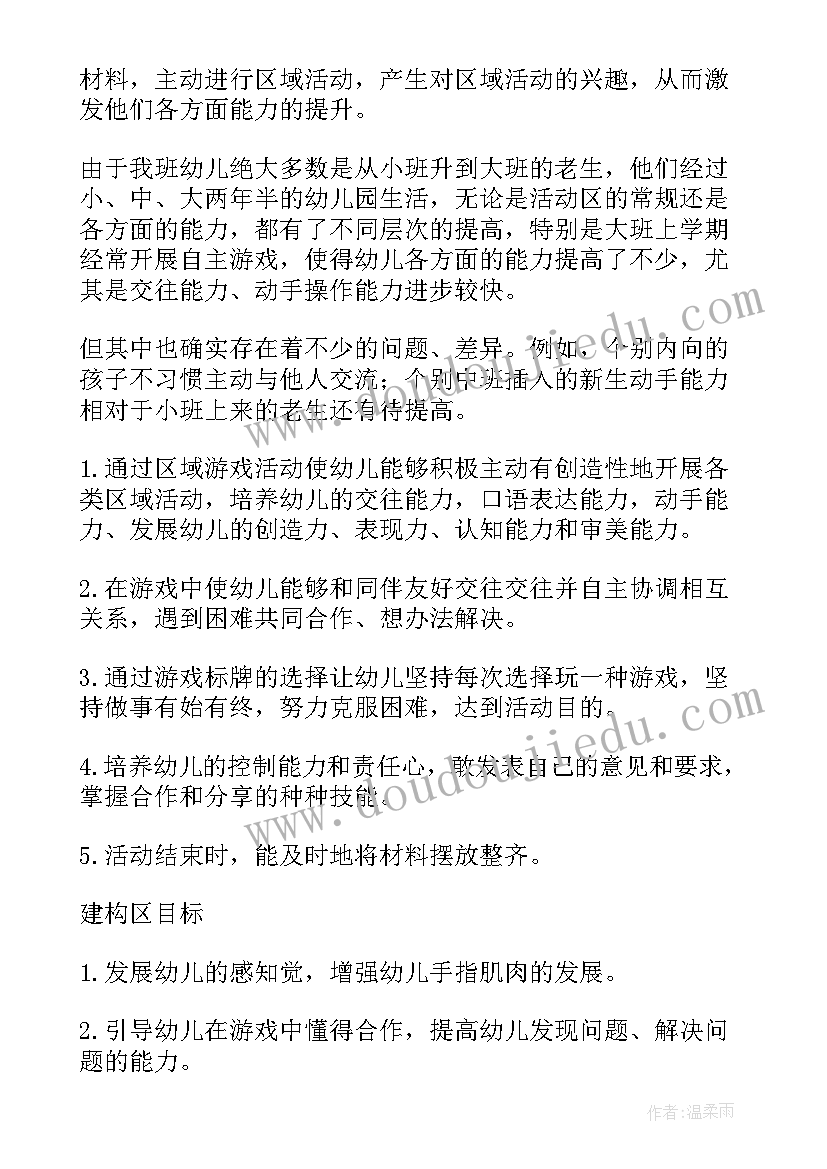 2023年幼儿园区域活动计划大班(大全5篇)