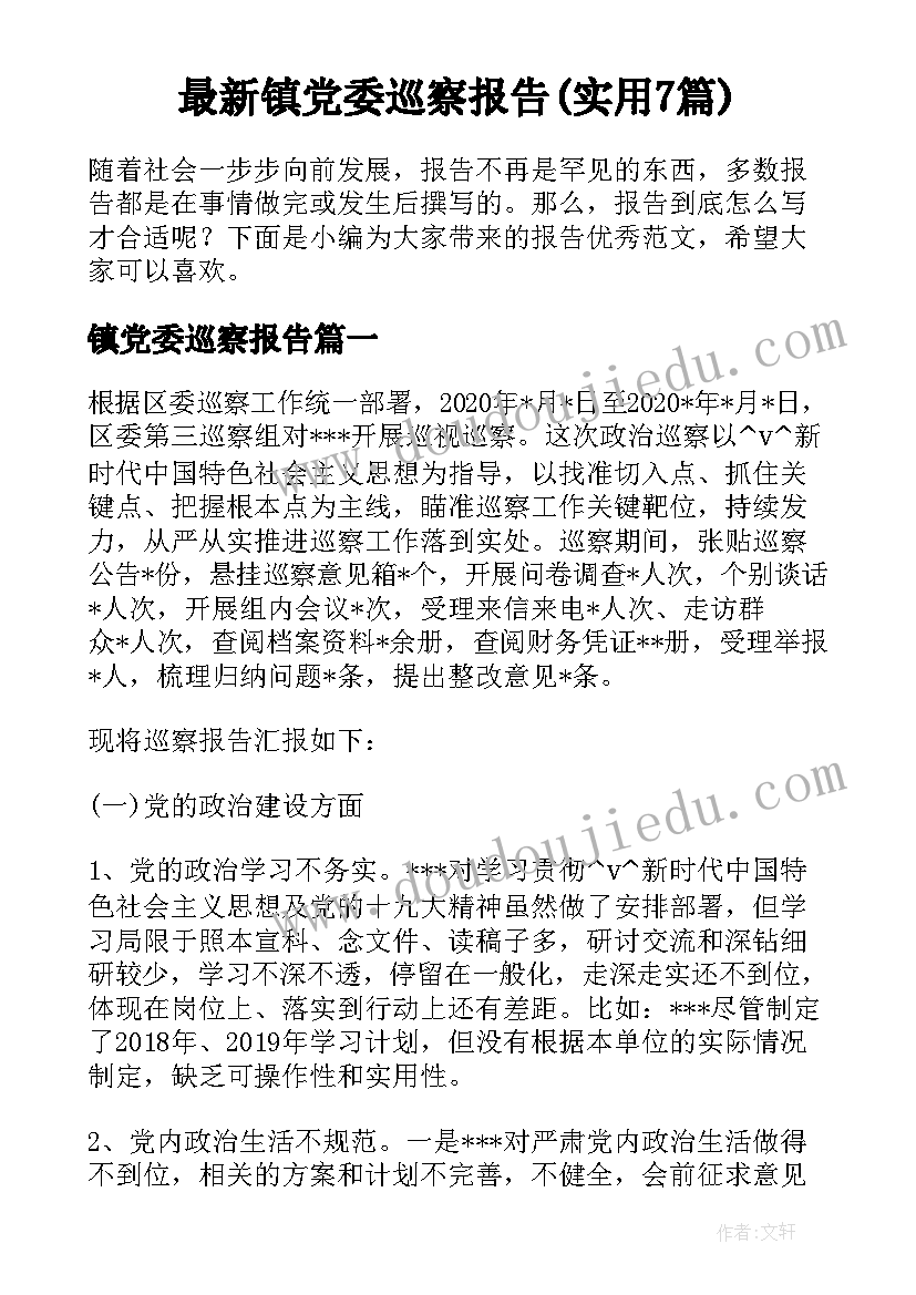 最新镇党委巡察报告(实用7篇)