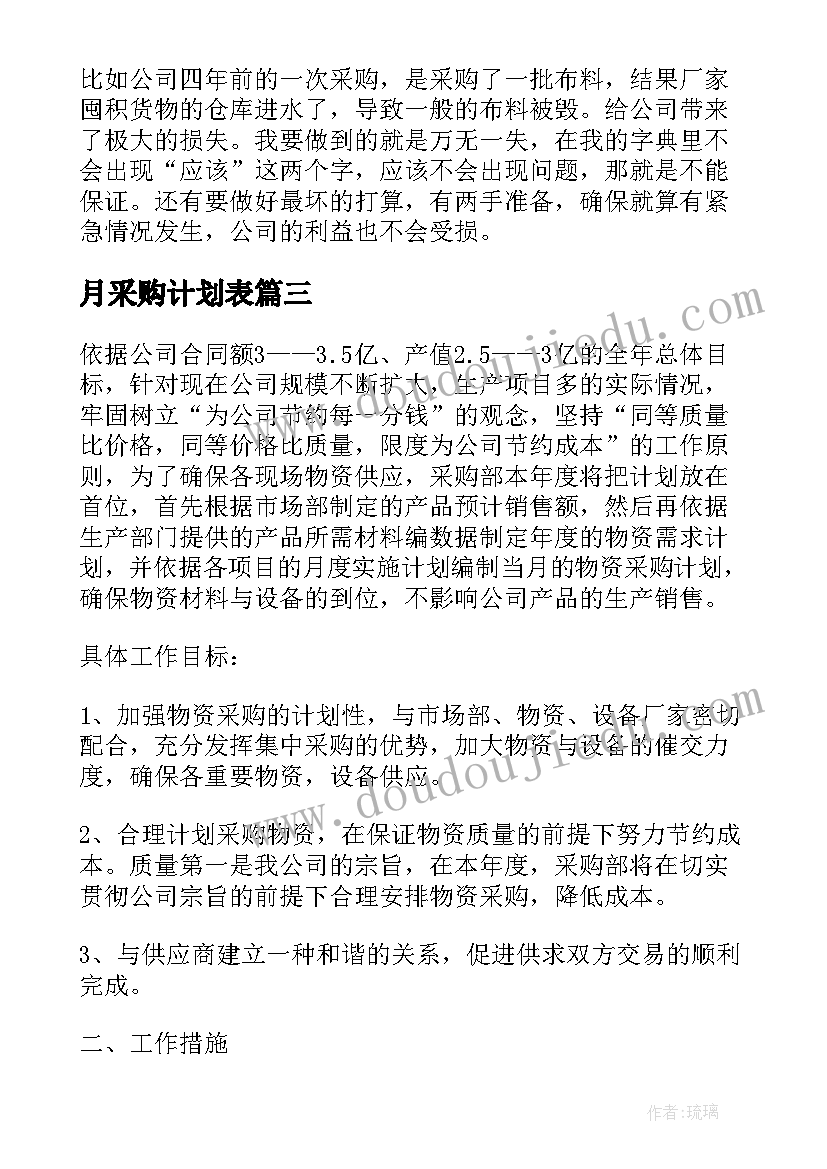 2023年月采购计划表 采购工作计划表(实用6篇)