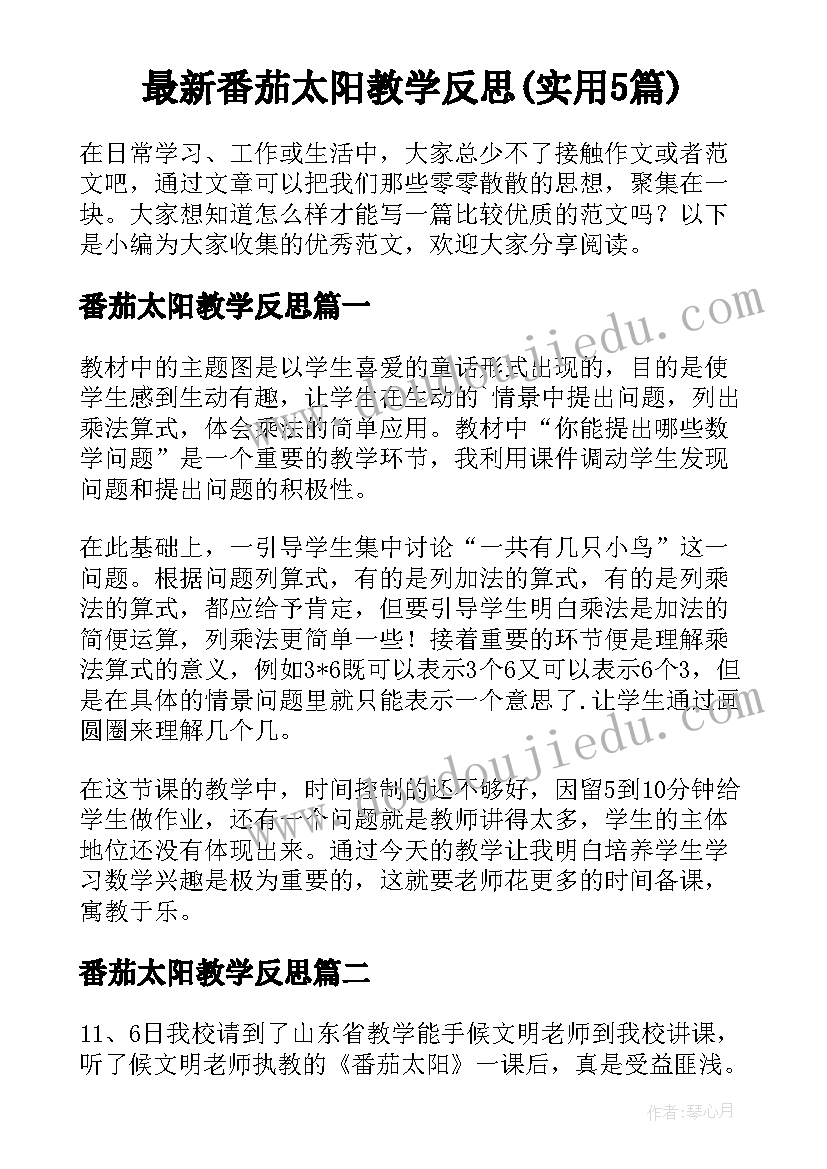 最新番茄太阳教学反思(实用5篇)