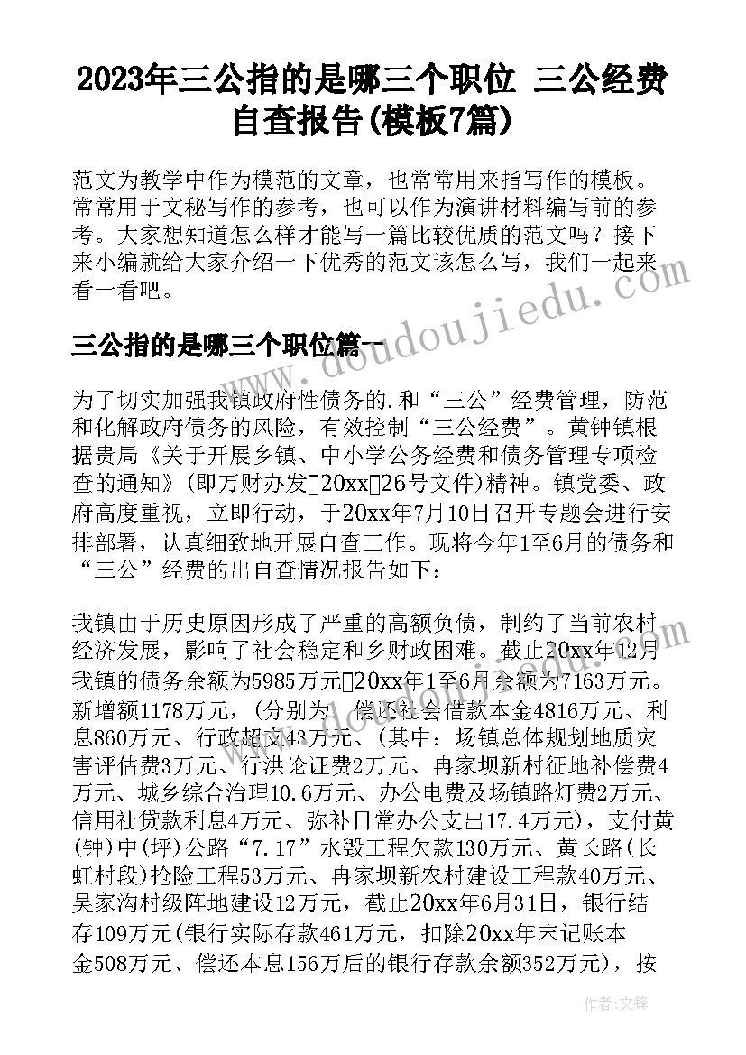 2023年三公指的是哪三个职位 三公经费自查报告(模板7篇)