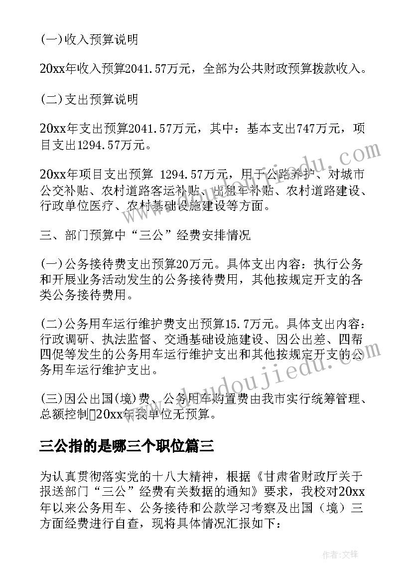 2023年三公指的是哪三个职位 三公经费自查报告(模板7篇)