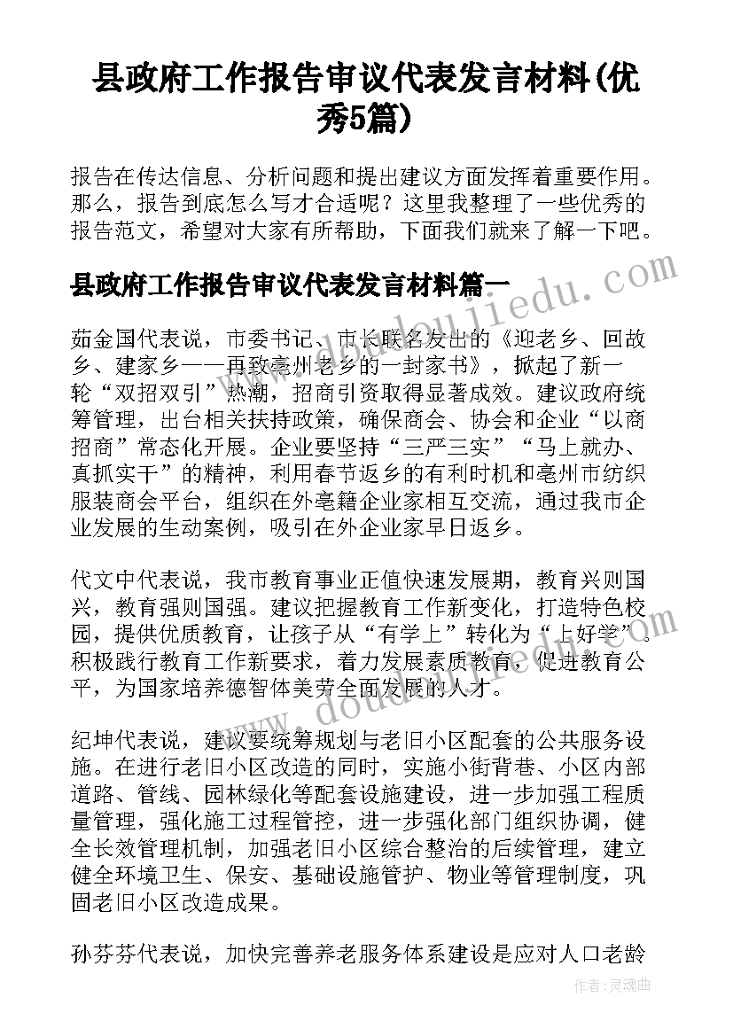 县政府工作报告审议代表发言材料(优秀5篇)