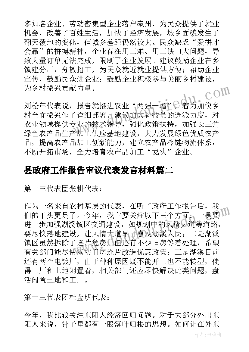 县政府工作报告审议代表发言材料(优秀5篇)