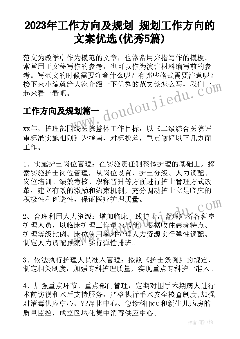 2023年工作方向及规划 规划工作方向的文案优选(优秀5篇)