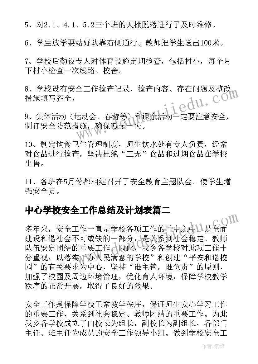 2023年中心学校安全工作总结及计划表 中心学校安全工作总结(精选5篇)