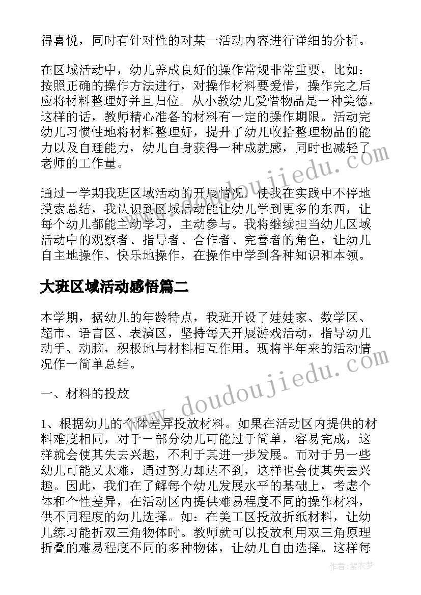 最新大班区域活动感悟(优质5篇)