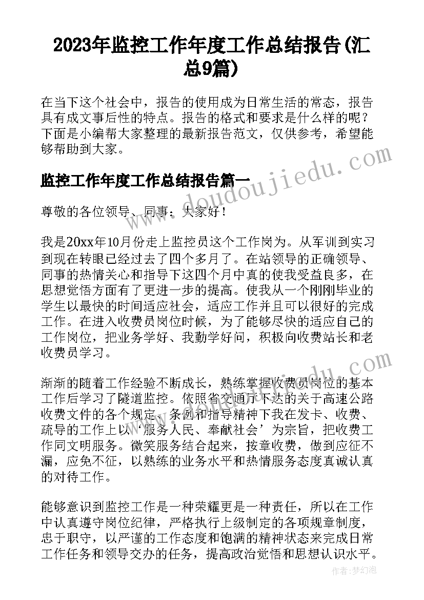 2023年监控工作年度工作总结报告(汇总9篇)