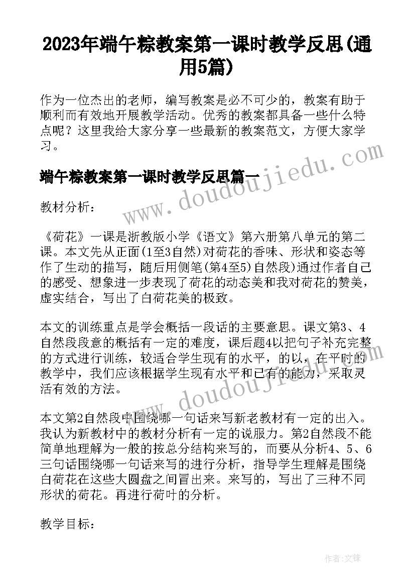 2023年端午粽教案第一课时教学反思(通用5篇)