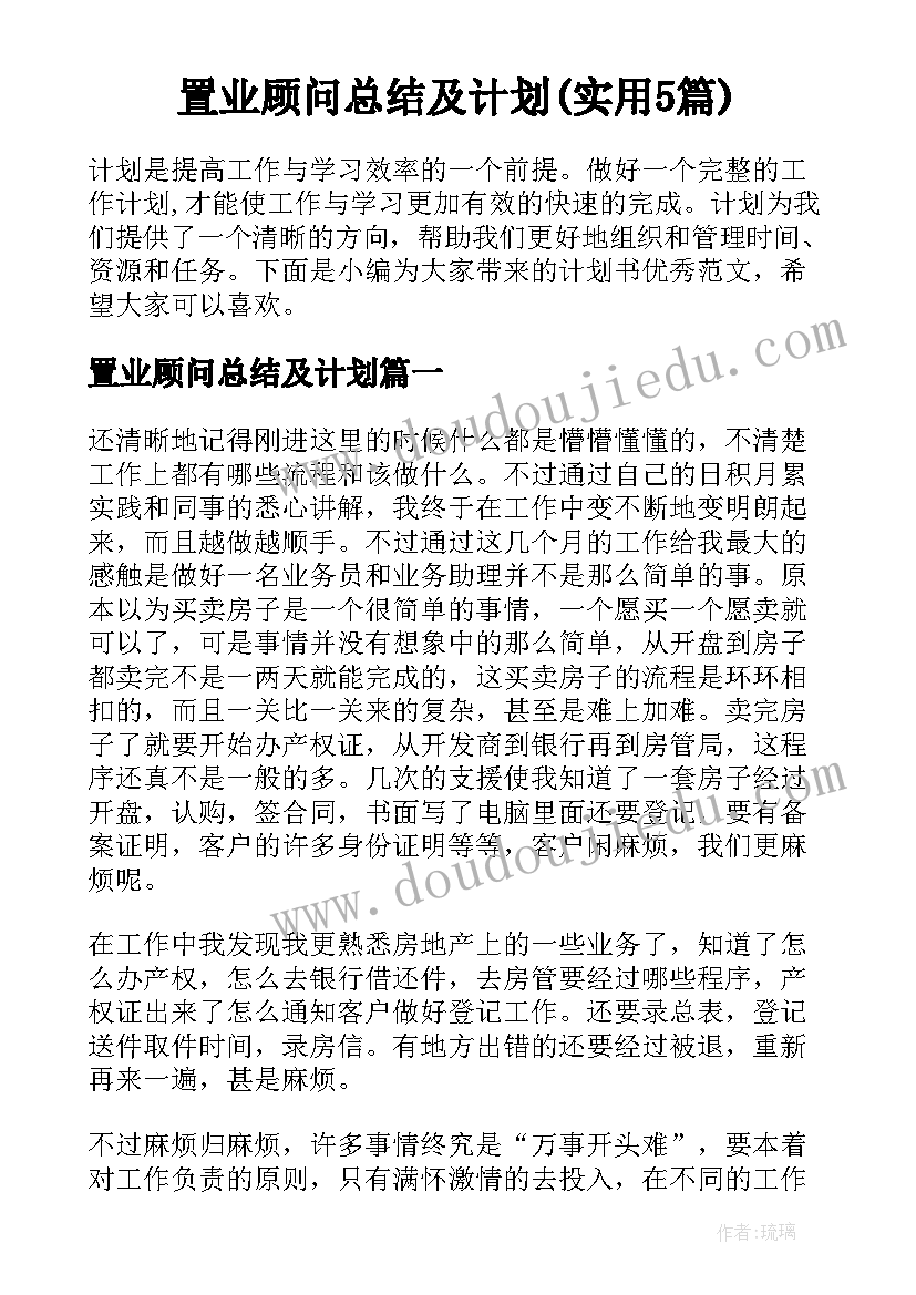 置业顾问总结及计划(实用5篇)