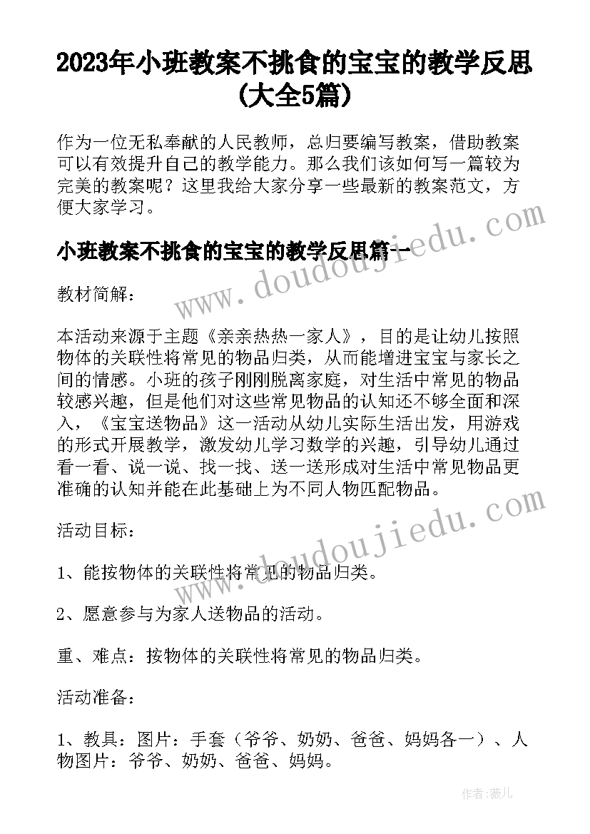 2023年小班教案不挑食的宝宝的教学反思(大全5篇)