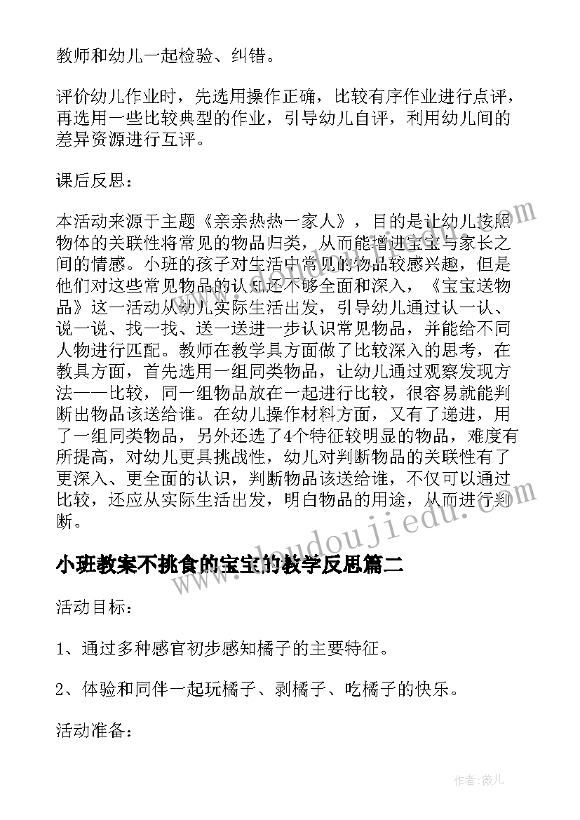 2023年小班教案不挑食的宝宝的教学反思(大全5篇)