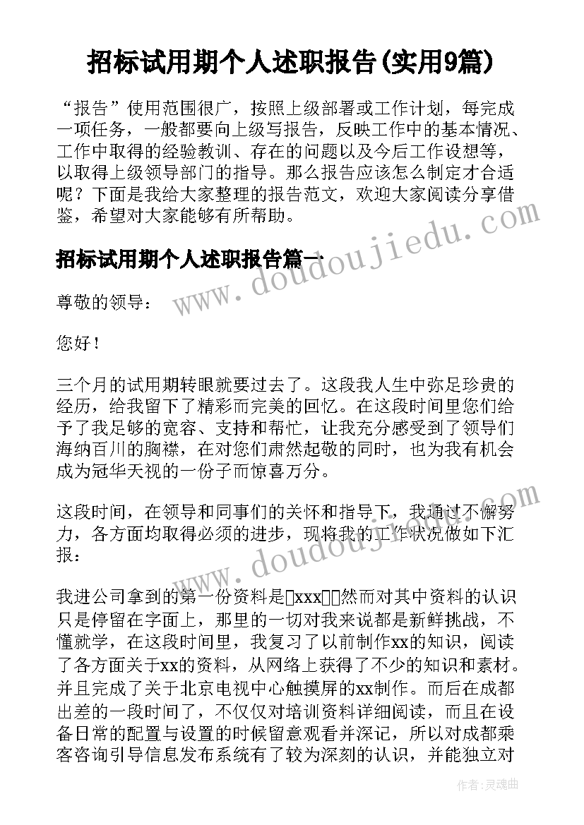 招标试用期个人述职报告(实用9篇)