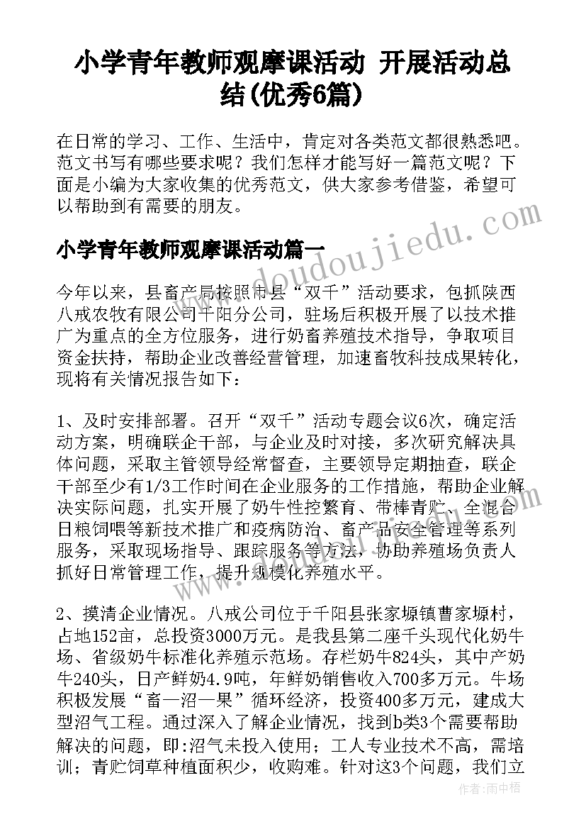 小学青年教师观摩课活动 开展活动总结(优秀6篇)