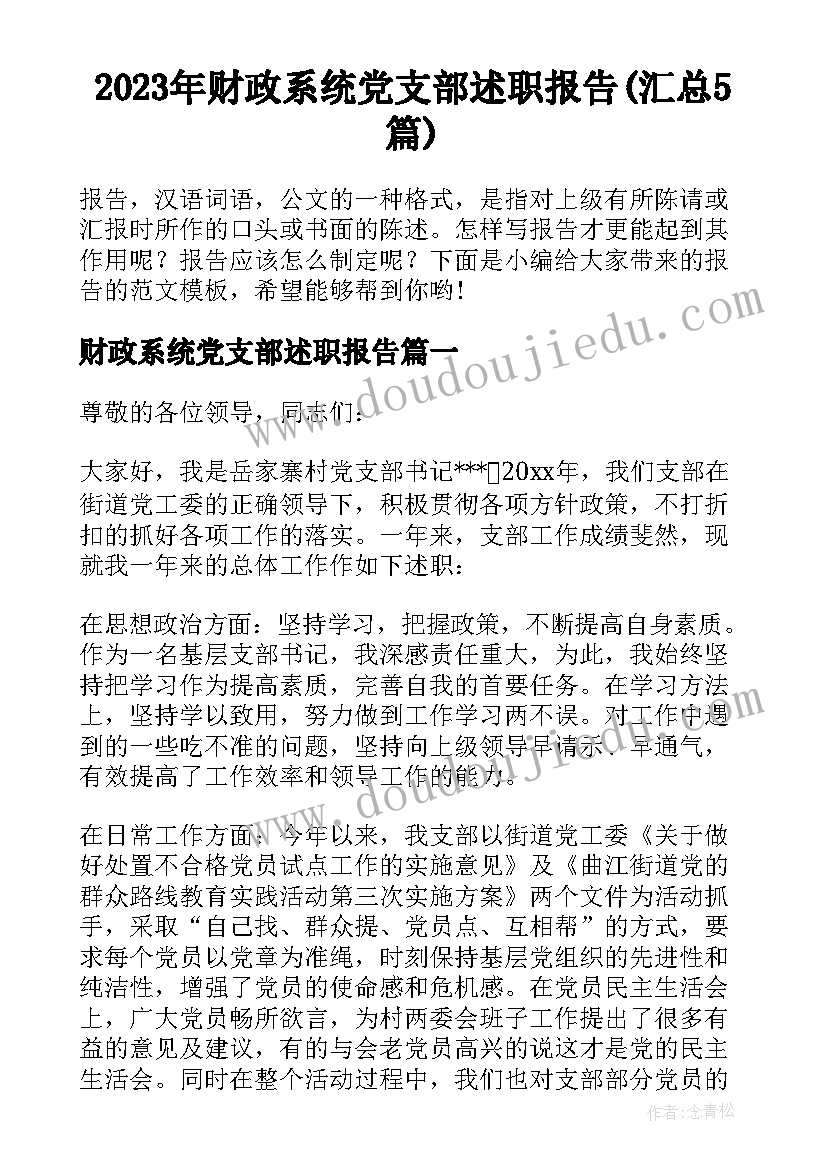 2023年财政系统党支部述职报告(汇总5篇)