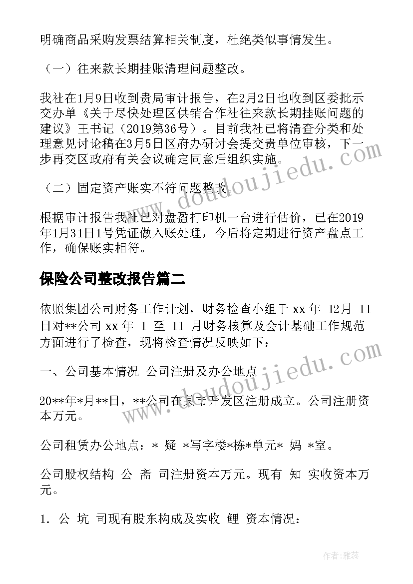 2023年保险公司整改报告(通用5篇)