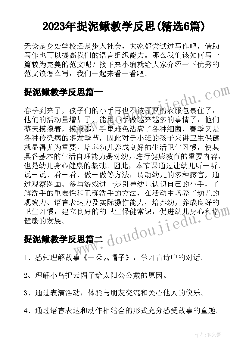 2023年捉泥鳅教学反思(精选6篇)