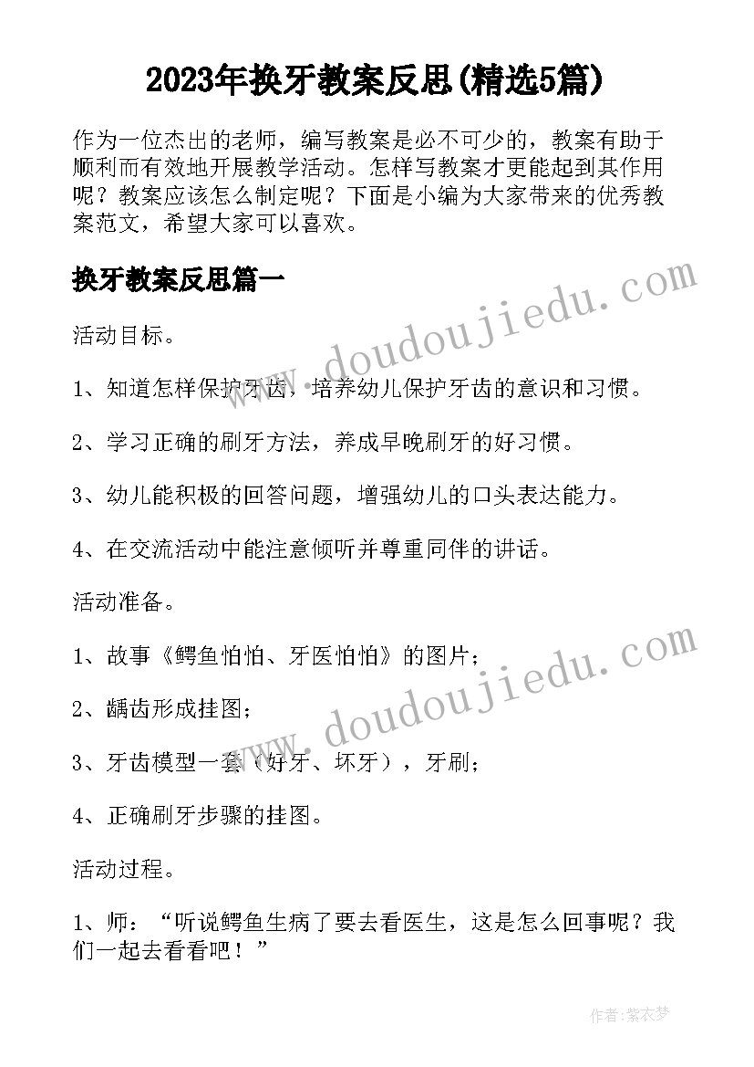 2023年换牙教案反思(精选5篇)