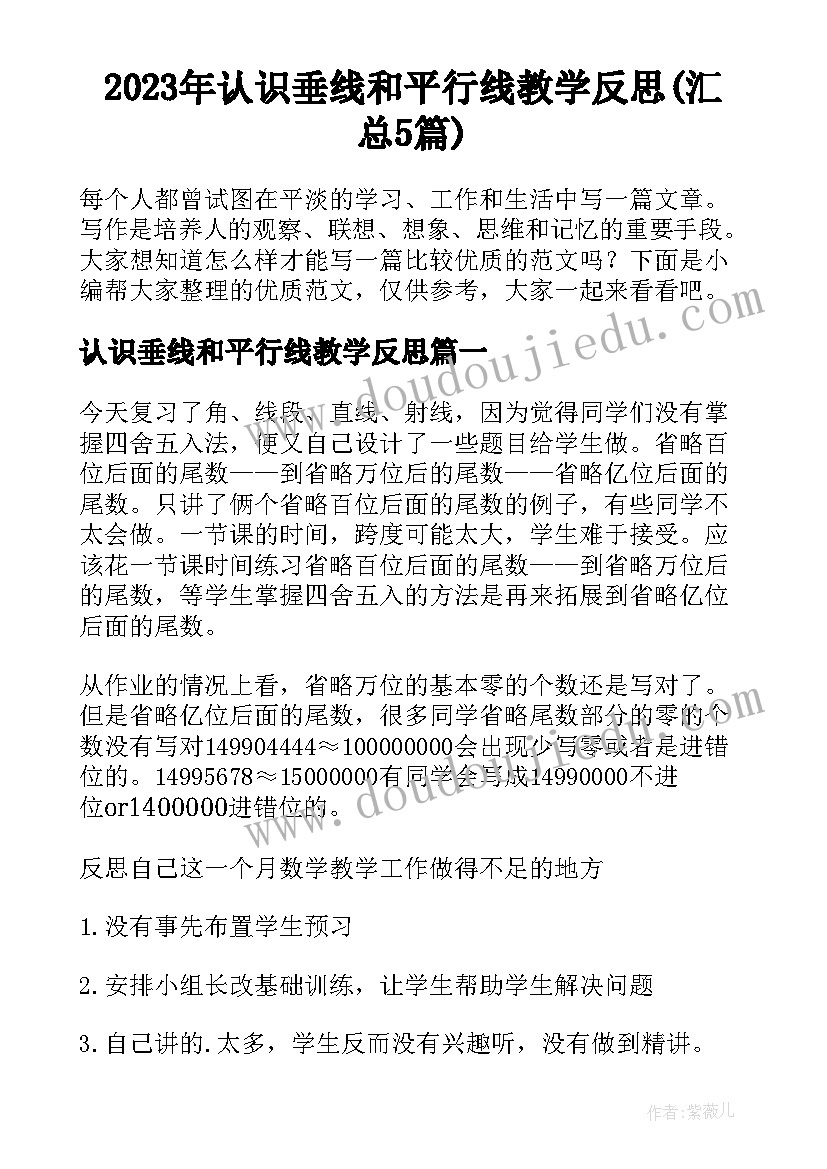 2023年认识垂线和平行线教学反思(汇总5篇)