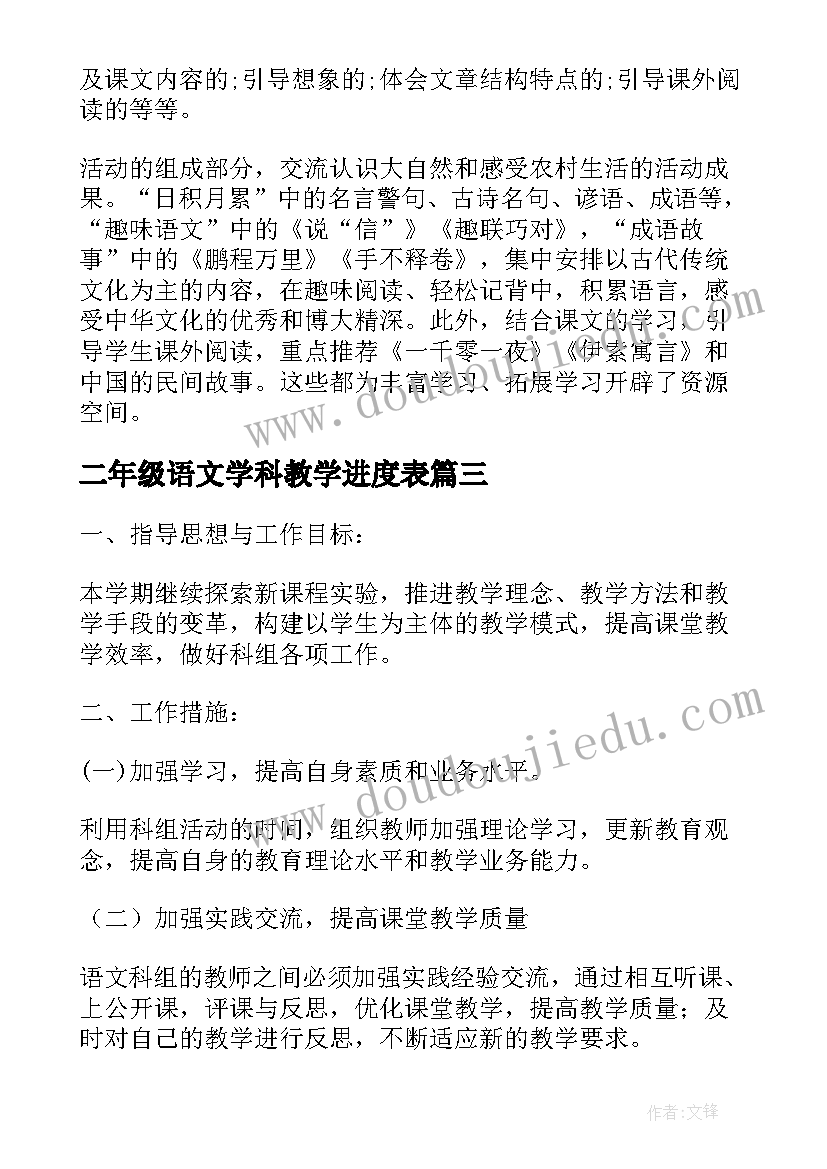 二年级语文学科教学进度表 高中语文学科教学计划(优秀7篇)