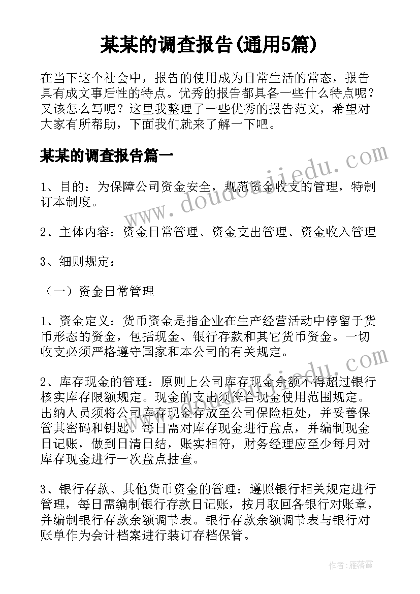 某某的调查报告(通用5篇)