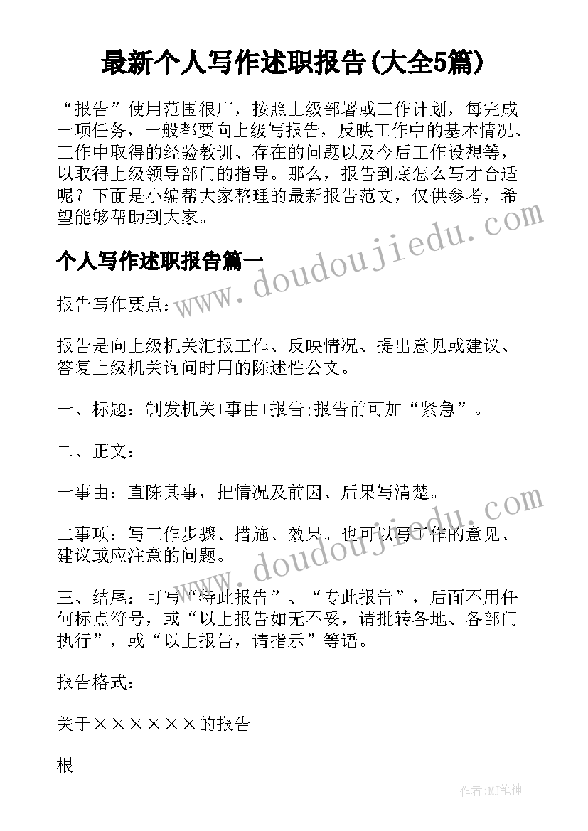 最新个人写作述职报告(大全5篇)