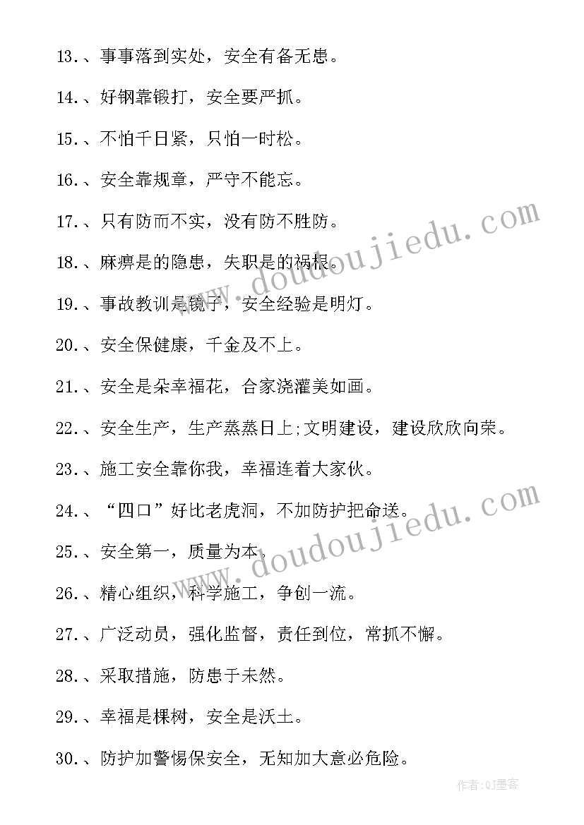 工程质量检测报告表 建筑工地质量安全标语(大全5篇)