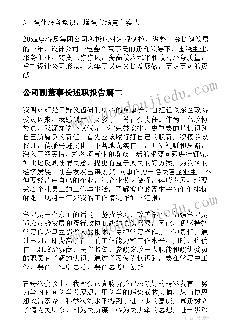 2023年公司副董事长述职报告(优质5篇)